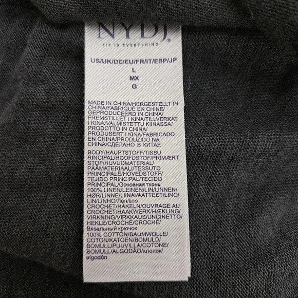 NYDJ Tee Shirt Linen Charcoal Short Sleeve Lace Trim Scoop Neck Boho Top - Picture 6 of 7